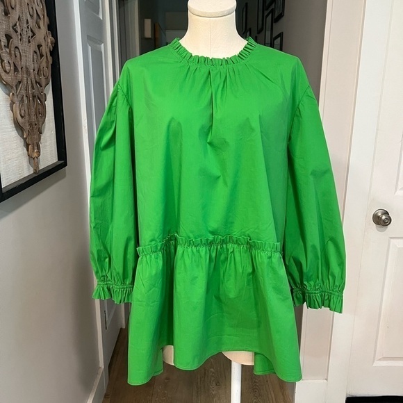 SCOOP green babydoll peplum top with half sleeves and mock neck - Picture 2 of 15